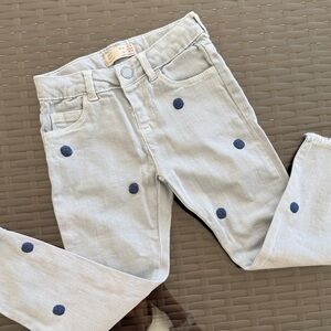 Zara Kids Light Gray Jeans with Navy Polka Dots